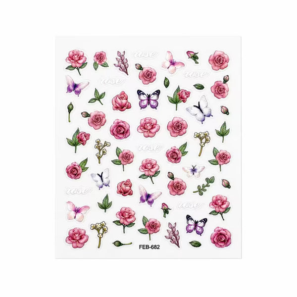 3D Nail Stickers Pink roses and butterflies