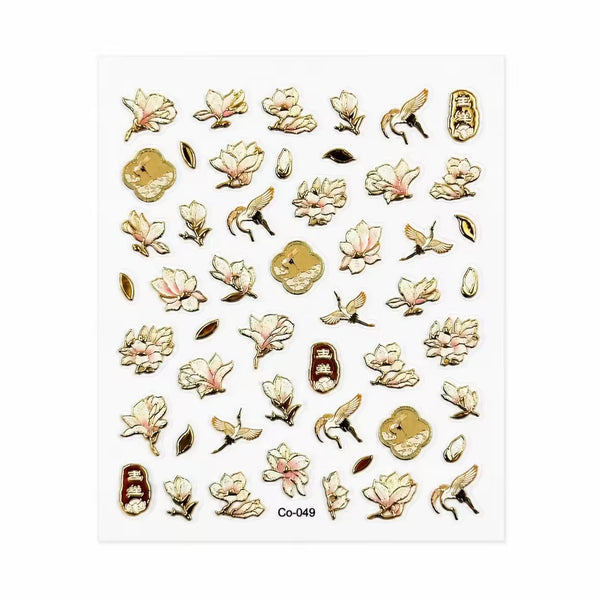 3D Nail Stickers Gold pastel flowers