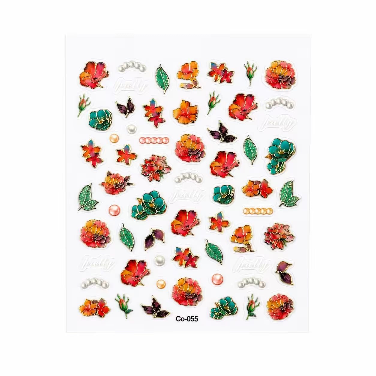 3D Nail Stickers Coral and Turquoise Flowers