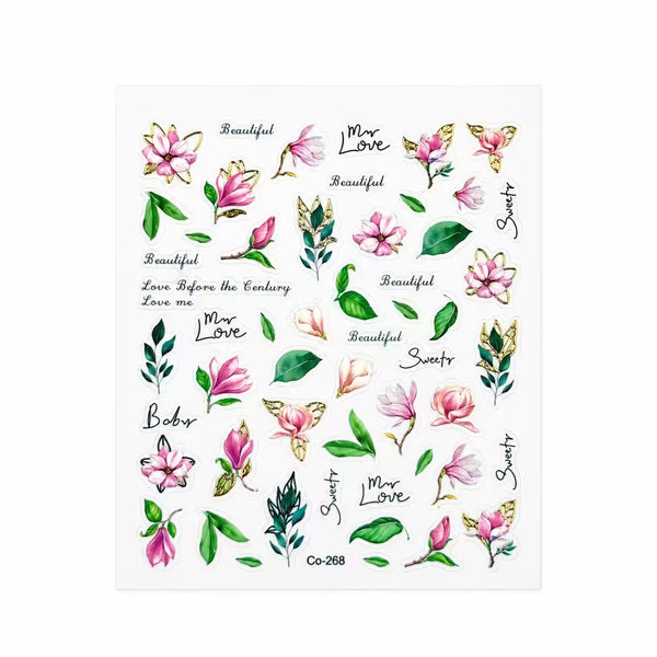 3D Nail Stickers Elegant Magnolia Blossoms