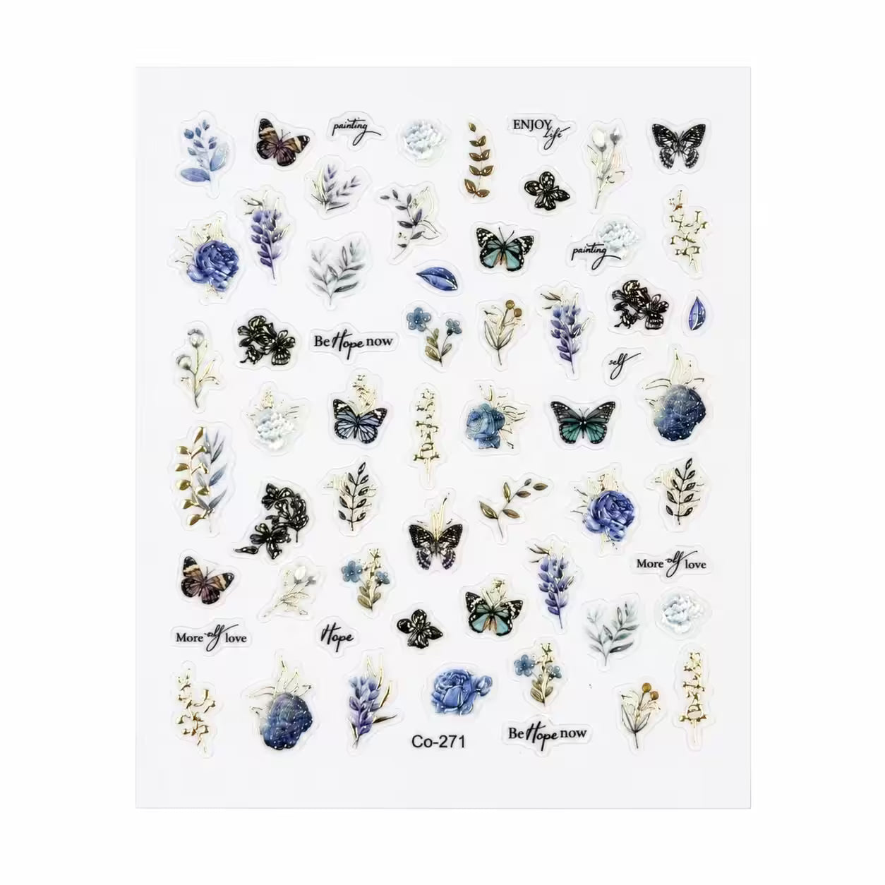 3D Nail Stickers Blue and Gold Flowers