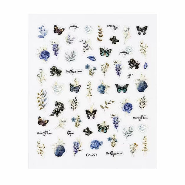3D Nail Stickers Blue and Gold Flowers