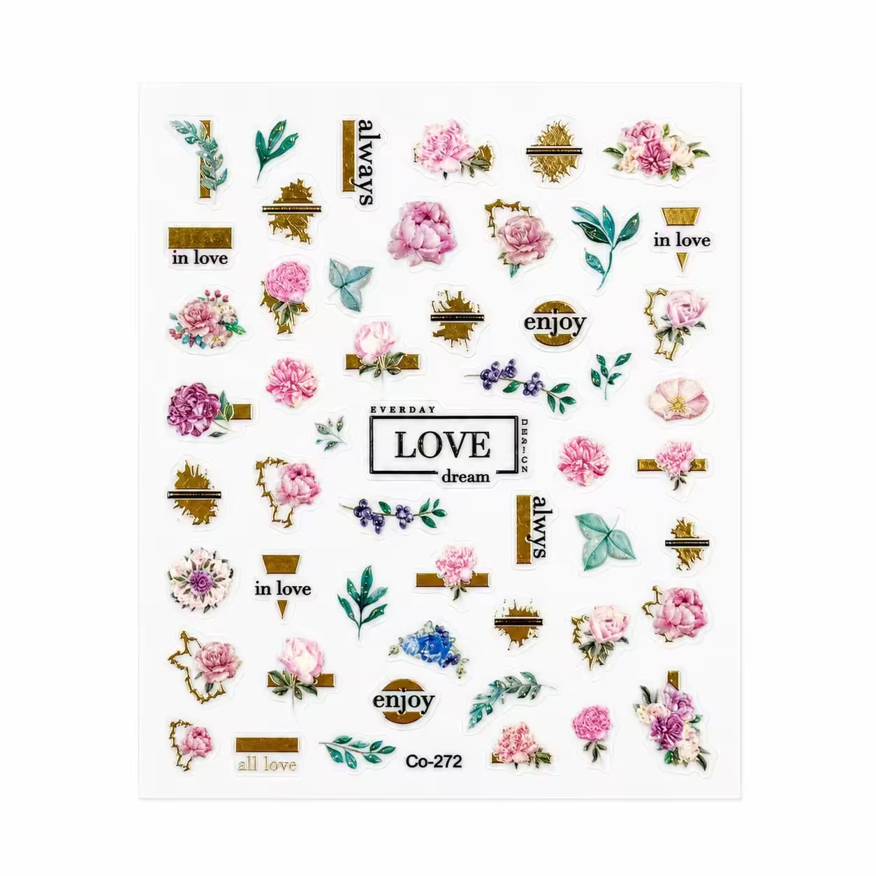 3D Nail Stickers Gold Pastel Flowers