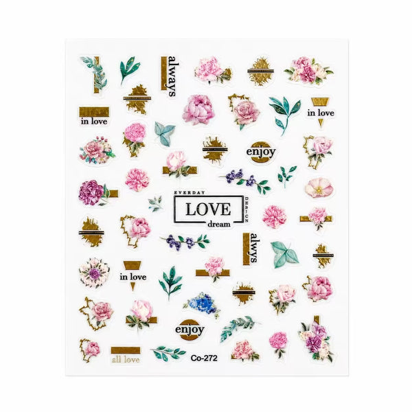 3D Nail Stickers Gold Pastel Flowers