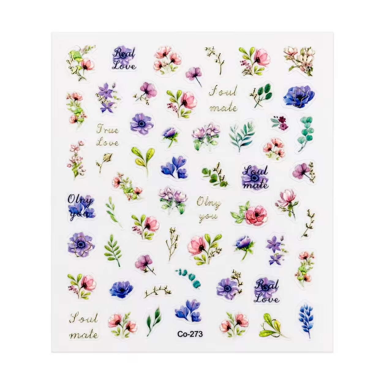 3D Nail Stickers Gold Pastel Floral Mix