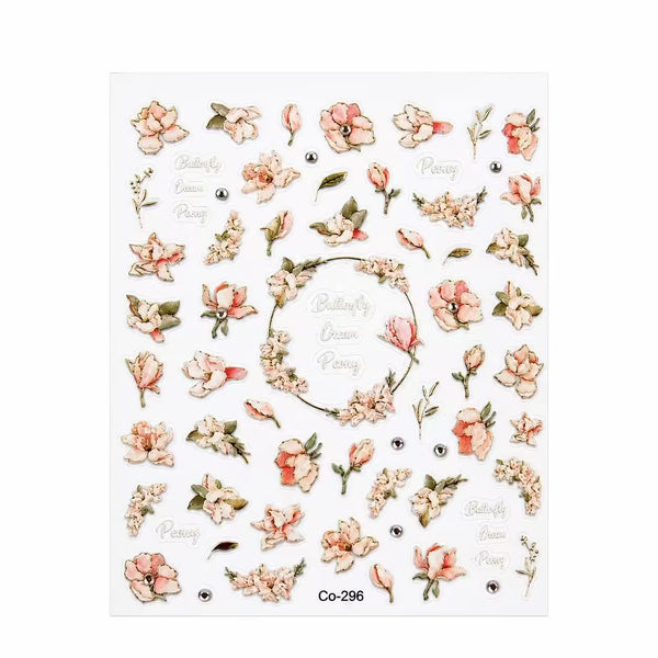 3D Nail Stickers Romantic Pink Flowers