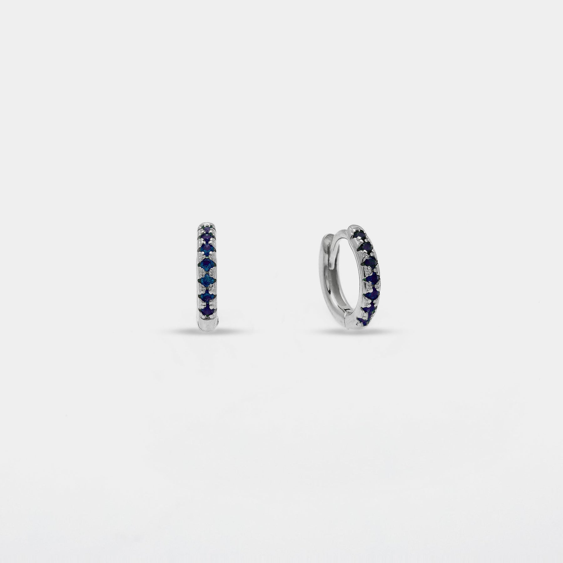 Rhodium-plated silver earrings with blue zirconia, 10 mm hoop