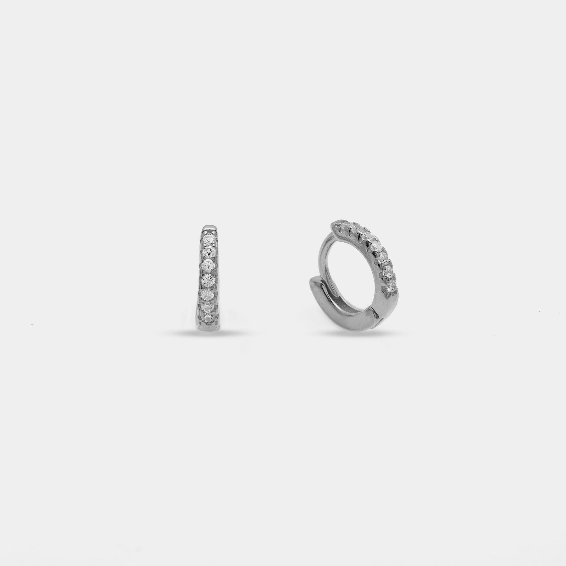 Rhodium-plated silver earrings with hoop design and white zirconia 10 mm