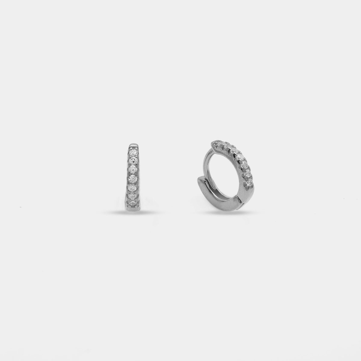 Rhodium-plated silver earrings with white zirconia hoops, 10 mm (Copy)