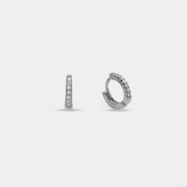 Rhodium-plated silver earrings with white zirconia hoops, 10 mm (Copy)