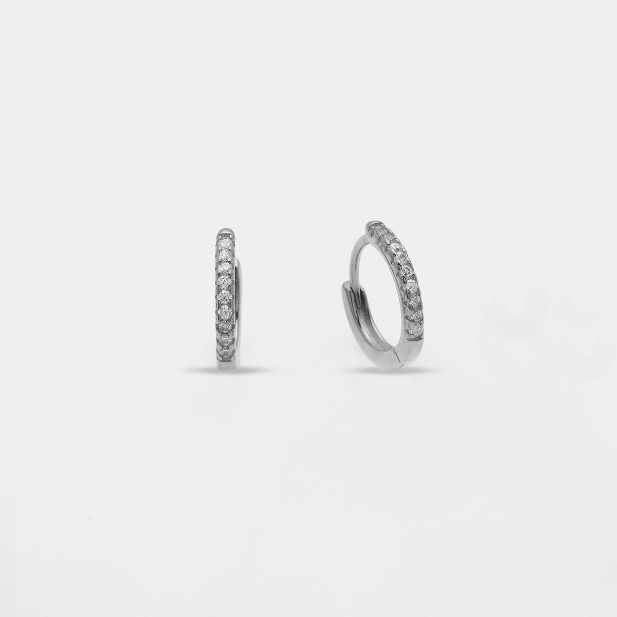 Rhodium-plated silver earrings with hoop design and white zirconia 13 mm
