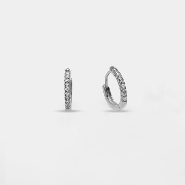 Rhodium-plated silver earrings with hoop design and white zirconia 13 mm