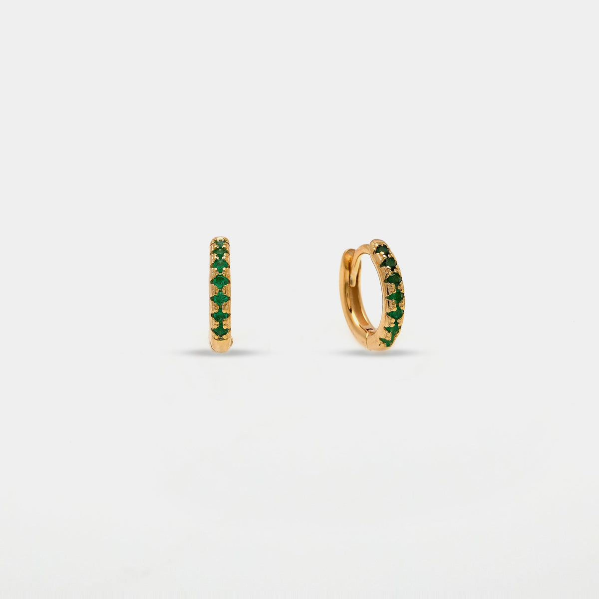 Gold-plated silver earrings with green zirconia hoops, 10 mm