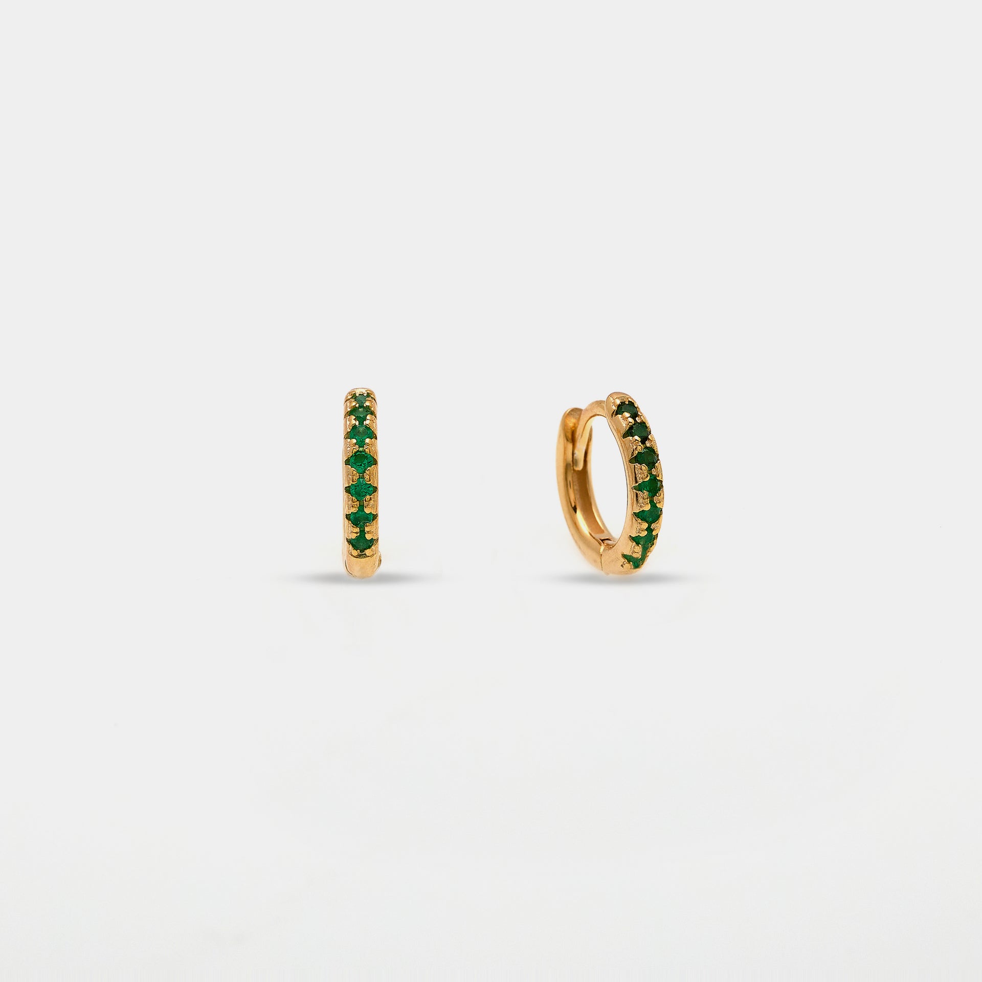 Gold-plated silver earrings with green zirconia hoops, 10 mm