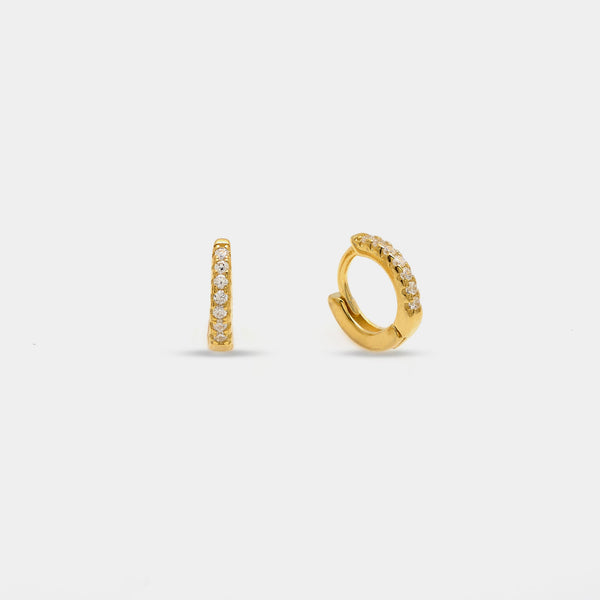 Gold-plated silver earrings with hoop design and white zirconia 10 mm