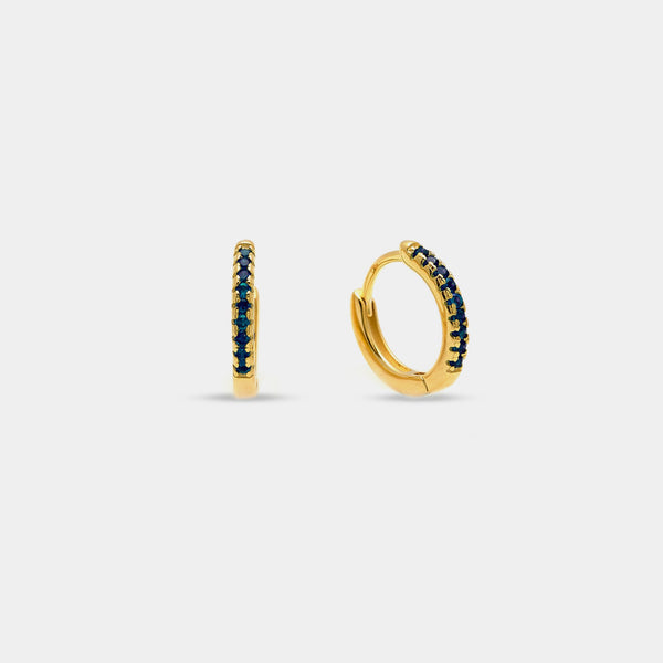 Gold-plated silver earrings with blue zirconia hoops, 13 mm