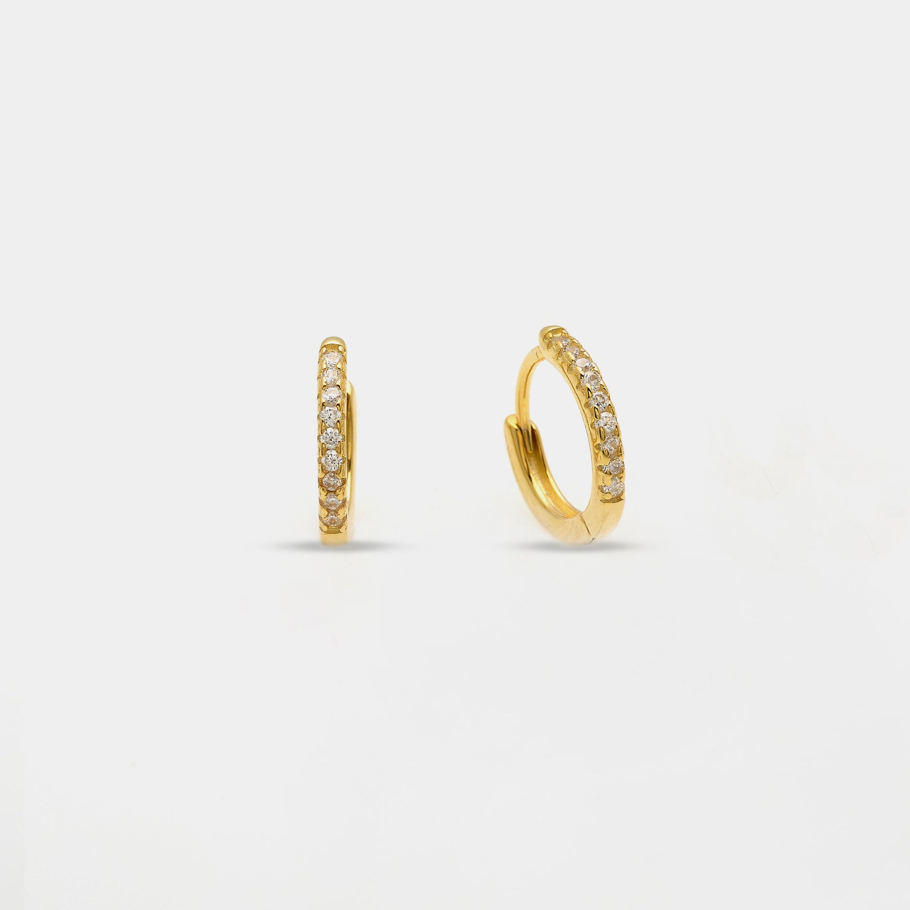 Gold-plated silver earrings with white zirconia hoops, 13 mm