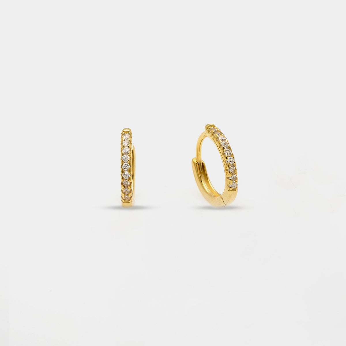 Gold-plated silver earrings with white zirconia hoops, 13 mm