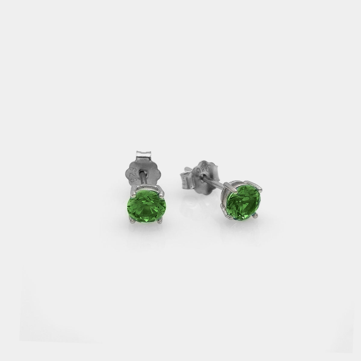 Rhodium-plated silver earrings with green zircons mm 50
