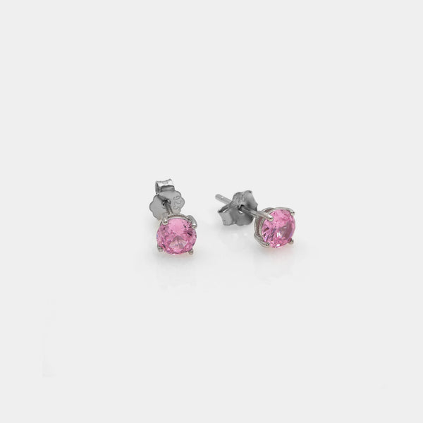 Rhodium-plated silver earrings with pink zircons mm 50