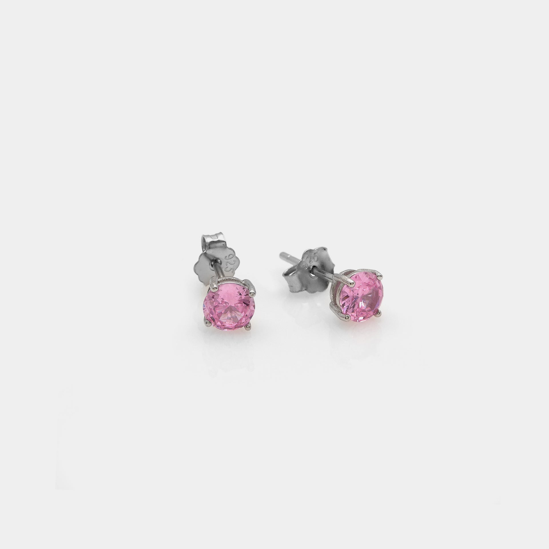 Rhodium-plated silver earrings with pink zircons mm 50