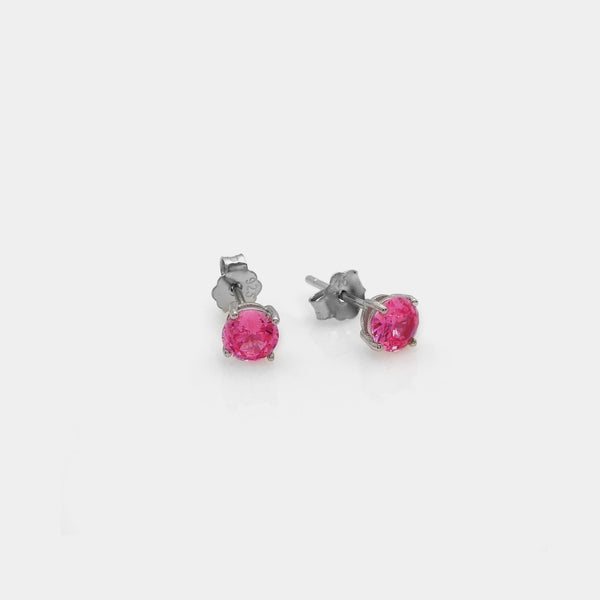 Rhodium-plated silver earrings with red zirconia 50 mm