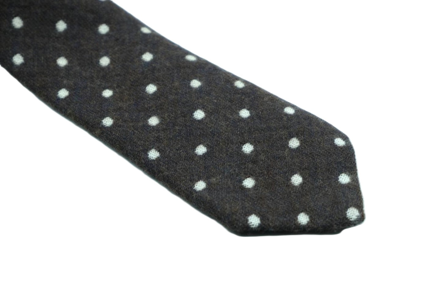 Dark brown tie with white polka dots in pure wool