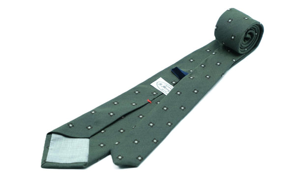 Green silk tie with geometry