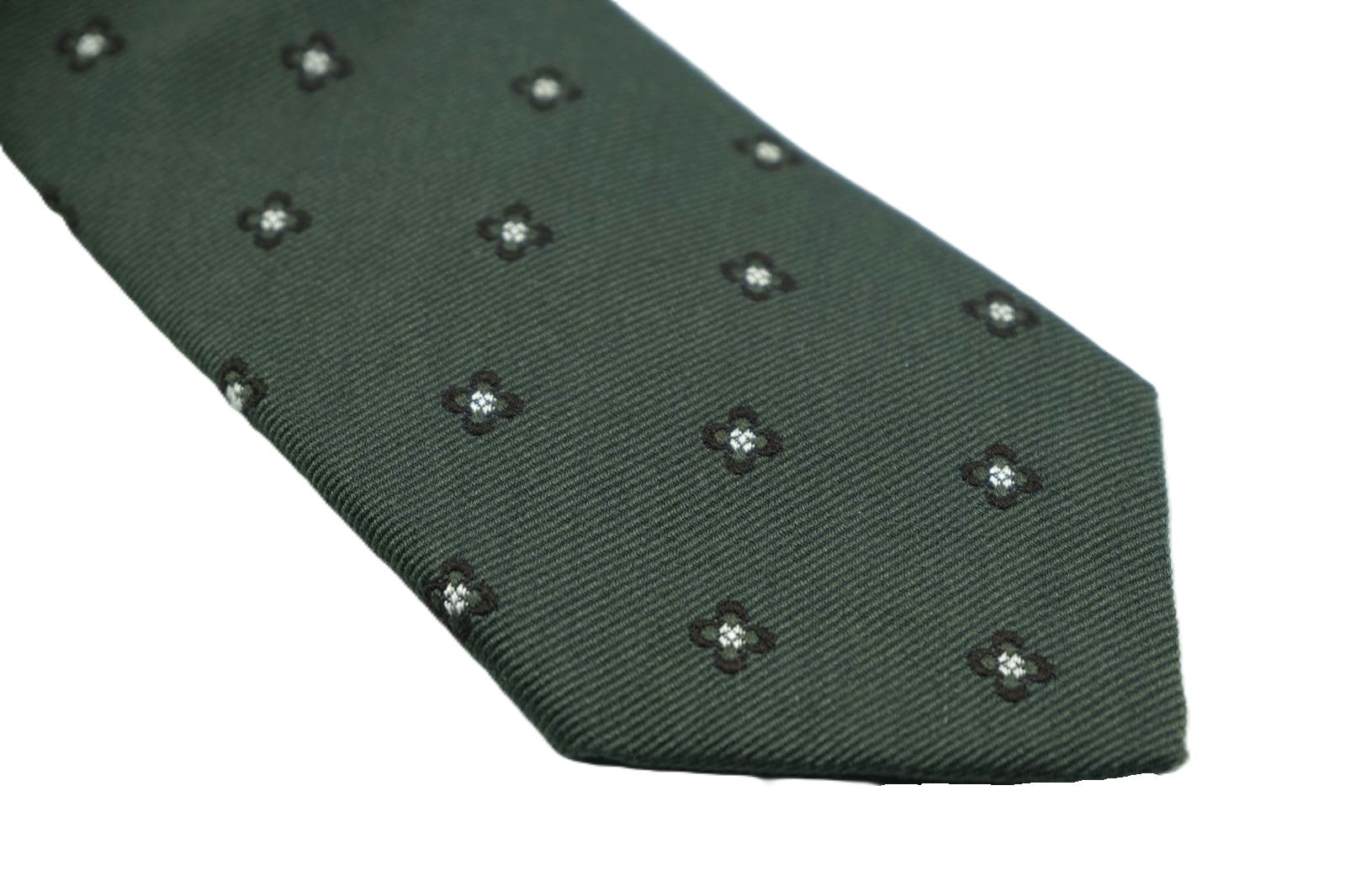 Green silk tie with geometry