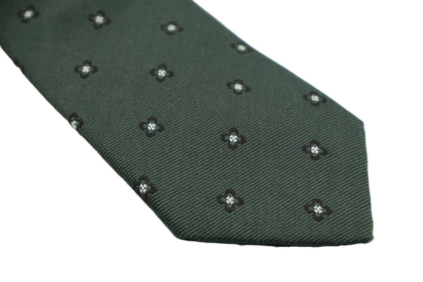 Green silk tie with geometry