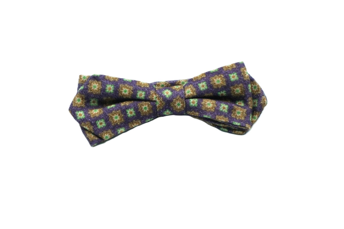 Purple geometric patterned bow tie in wool