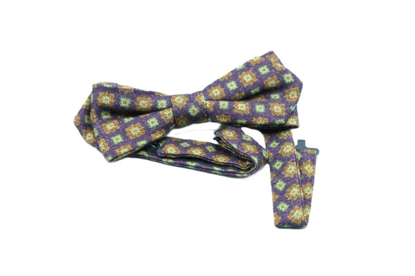 Purple geometric patterned bow tie in wool