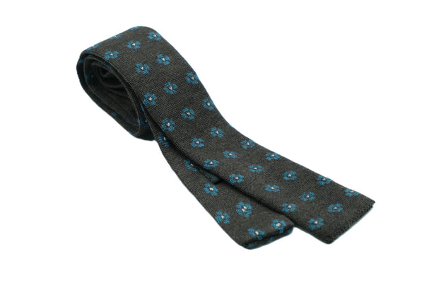 Brown tricot tie with flowers in pure wool