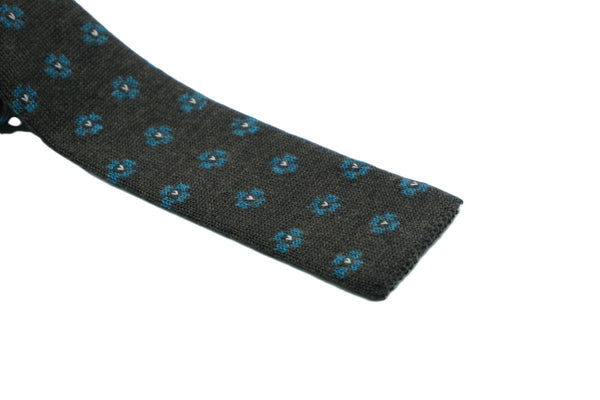 Brown tricot tie with flowers in pure wool