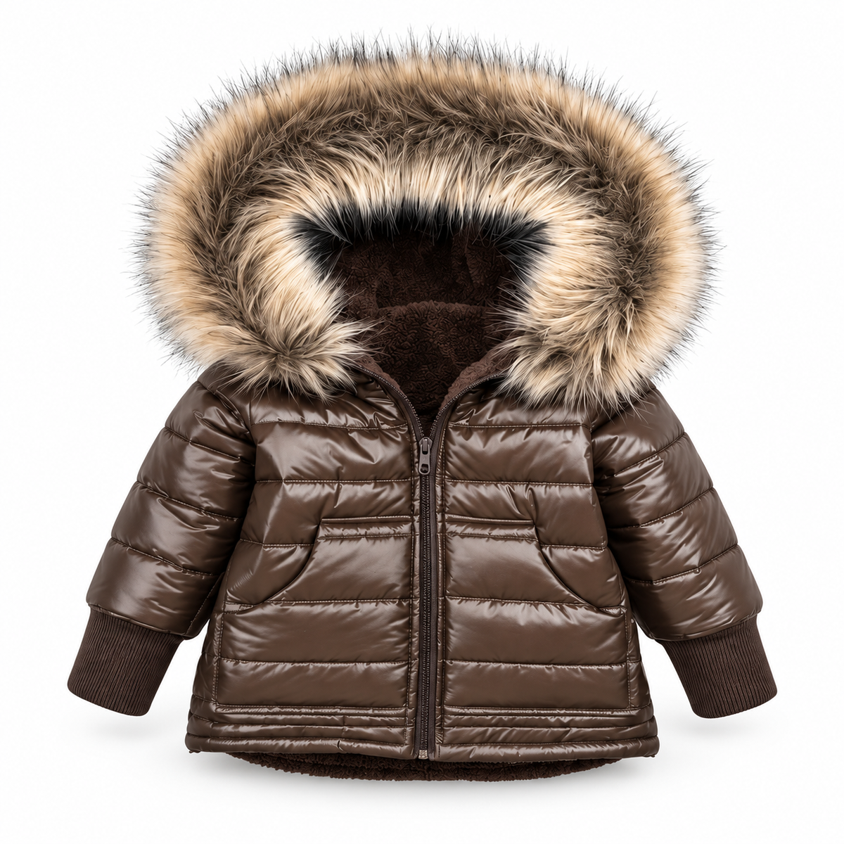 Chaqueta de invierno para niños MARRÓN CON PELO (Envío 20.10-30.10)
