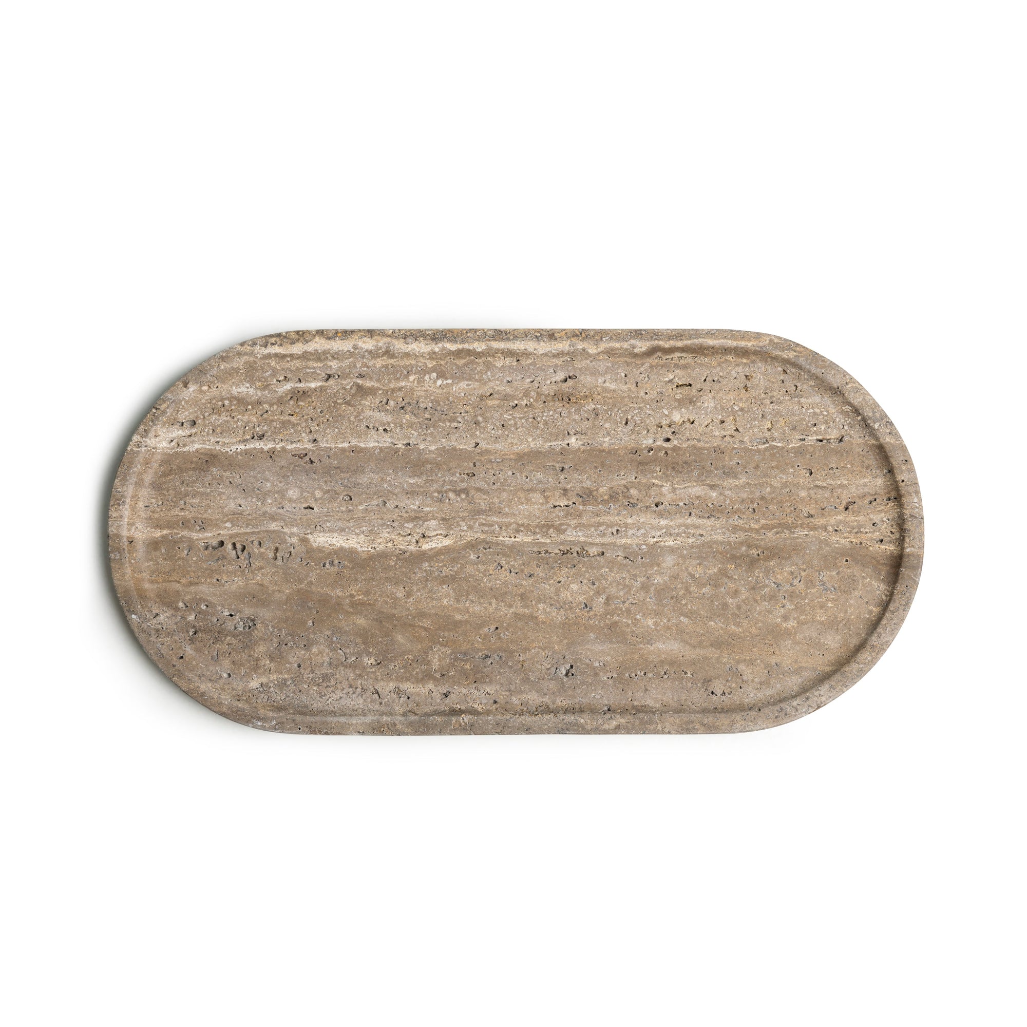 Ovalni marmorni pladenj 40x20cm iz titanova travertina