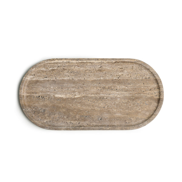 Marble tray oval 40x20cm Titanium travertine