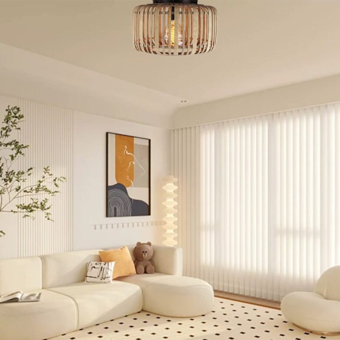 Various Ceiling Lamp Rattan Vintage Design, E27 Socket, Natural Material, without Light Bulb