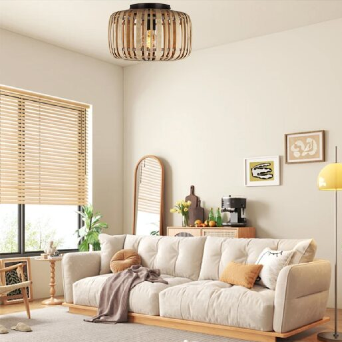 Various Ceiling Lamp Rattan Vintage Design, E27 Socket, Natural Material, without Light Bulb