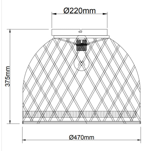 Maattekening van het geweven bamboe design van de Various Weaving plafondlamp Ø47 cm.