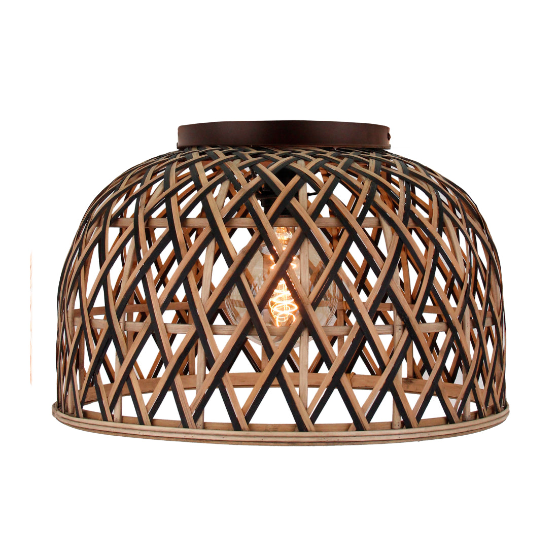 Various Weaving plafondlamp Ø47 cm van bamboe in natuur en zwart.