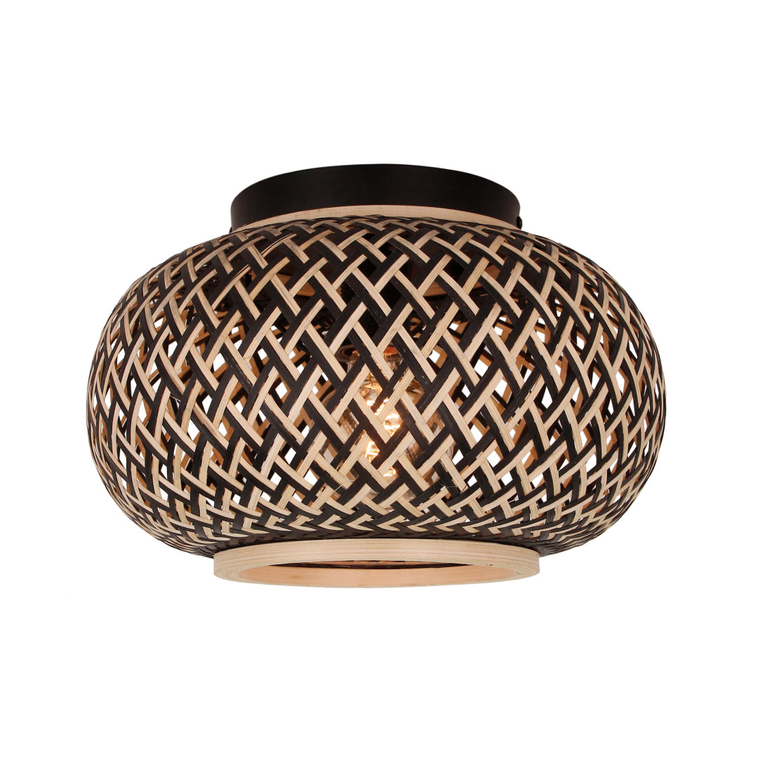 Various Weaving plafondlamp Ø38 cm van bamboe in natuur en zwart.