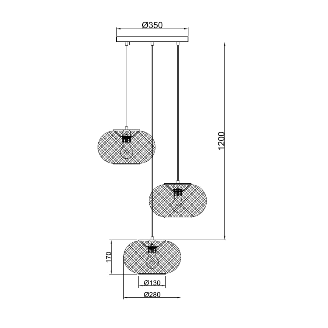 Sfeervolle verlichting boven eettafel – Various Weaving hanglamp – 3 bamboe kappen