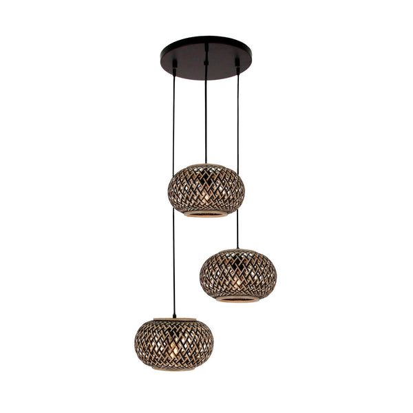 Various Weaving Pendant Light – 3 Heights with 3 Bamboo Shades Ø28cm – Stylish Lighting in Natural Look
