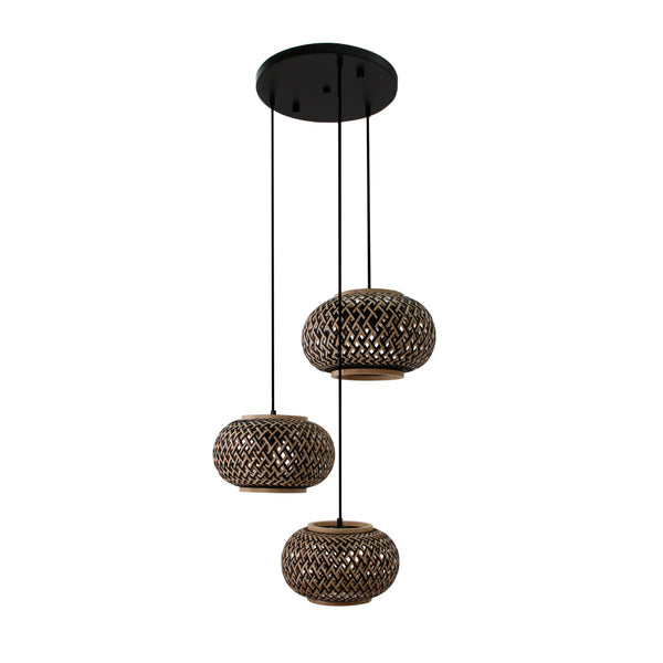 Various Weaving – hanglamp met 3 bamboe kappen – 28 cm – natuurlijke sfeer