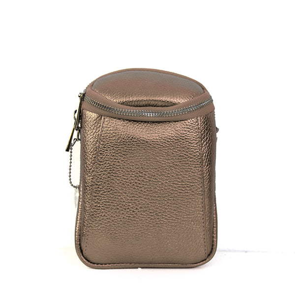 PORTACELLULARE - due zip pelle laminata bronzo