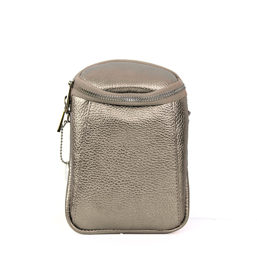 PHONE HOLDER - two zip laminated leather platinum