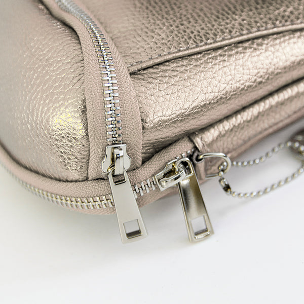 PHONE HOLDER - two zip laminated leather platinum