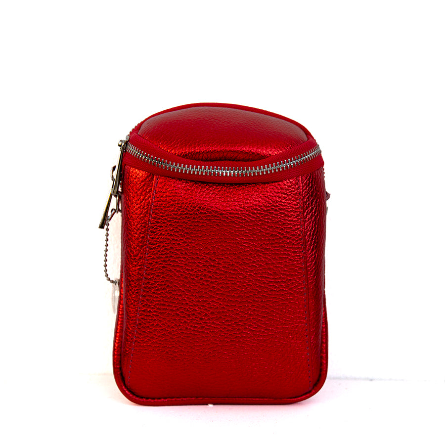 PHONE CASE - two zip laminated leather red