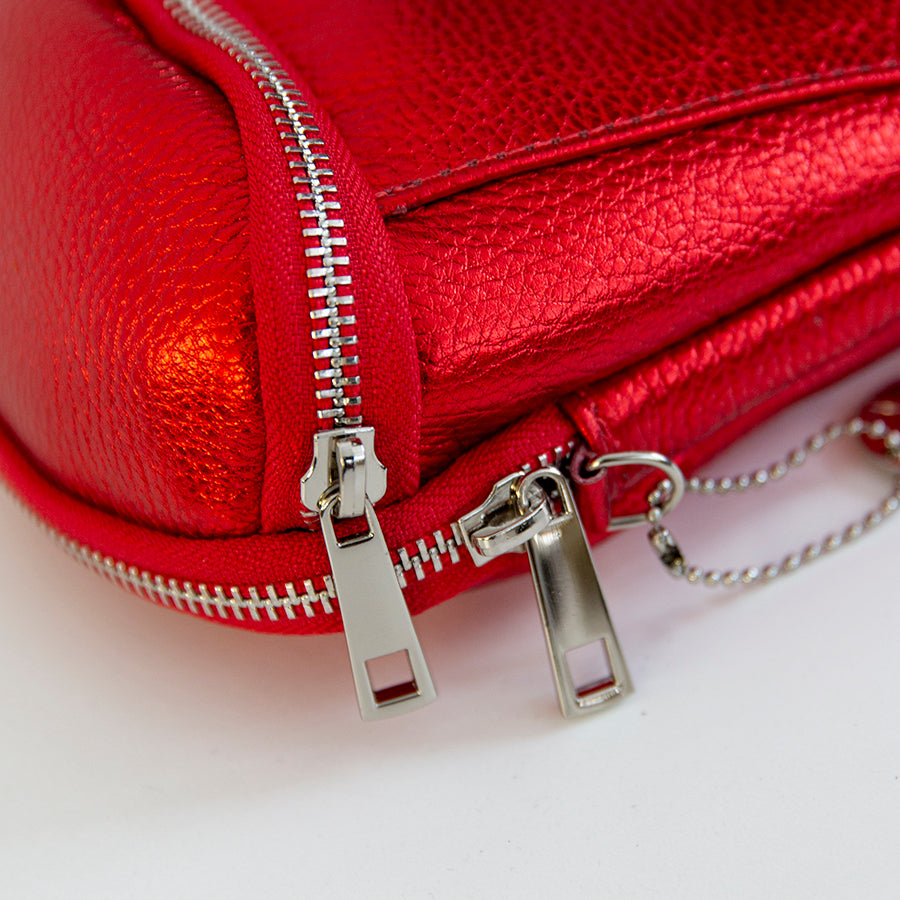 PHONE CASE - two zip laminated leather red